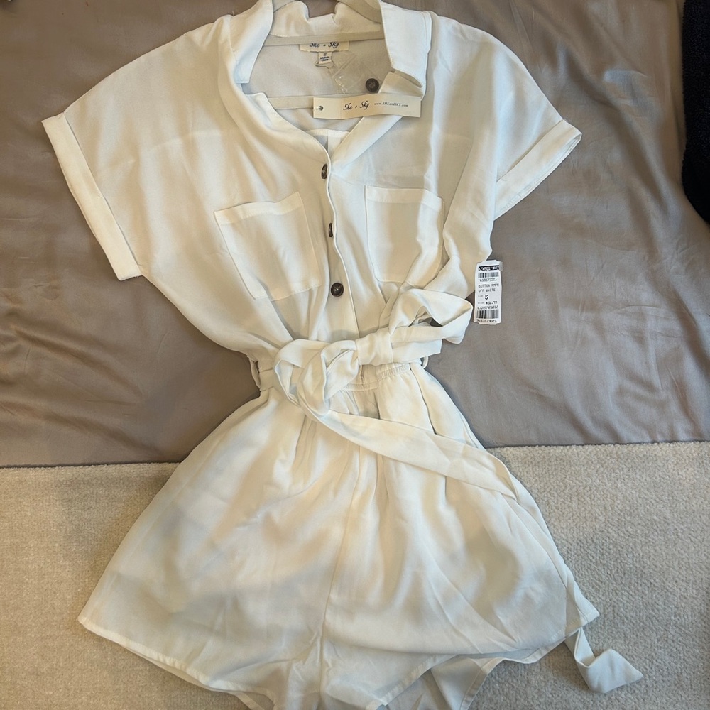 White button up romper from She+Sky